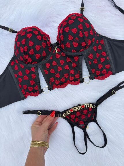 Conjunto Coração Preto\Vermelho