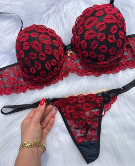 Conjunto BEIJO -Personalizavel - PRETO COM VERMELHO