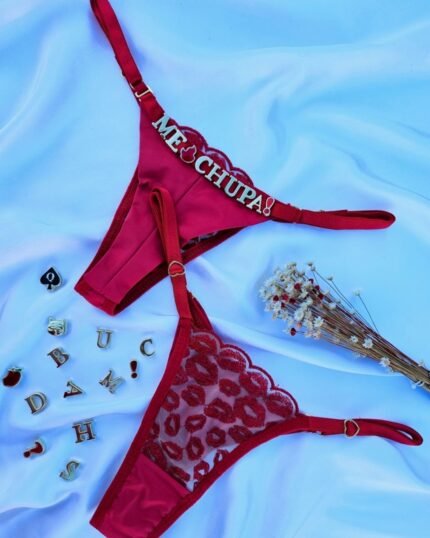 Calcinha Beijo Fio Duplo Personalizável VERMELHA